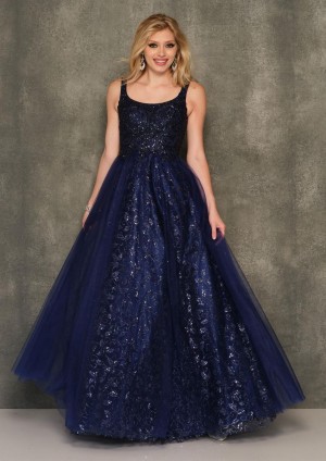 Size 2 Dave and Johnny 11008 Navy Prom Ball Gown