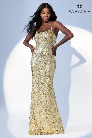 Faviana 11033 Sequin Lace Up Back Prom Dress