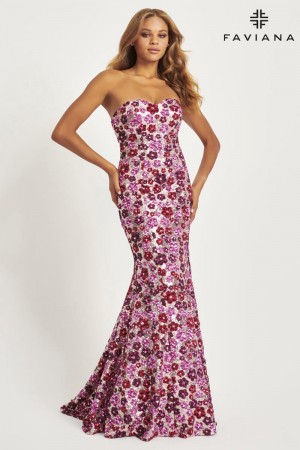 Faviana 11036 Strapless Floral Sequin Prom Dress