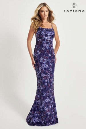 Faviana 11037 Floral Sequin Cutout Prom Dress
