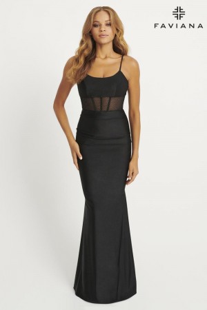 Faviana 11079 Sheer Corset Prom Dress