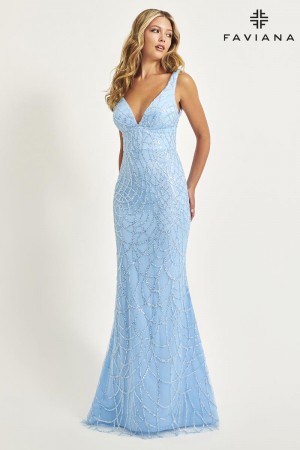 Faviana 11086 Deep V Neck Low Back Prom Dress