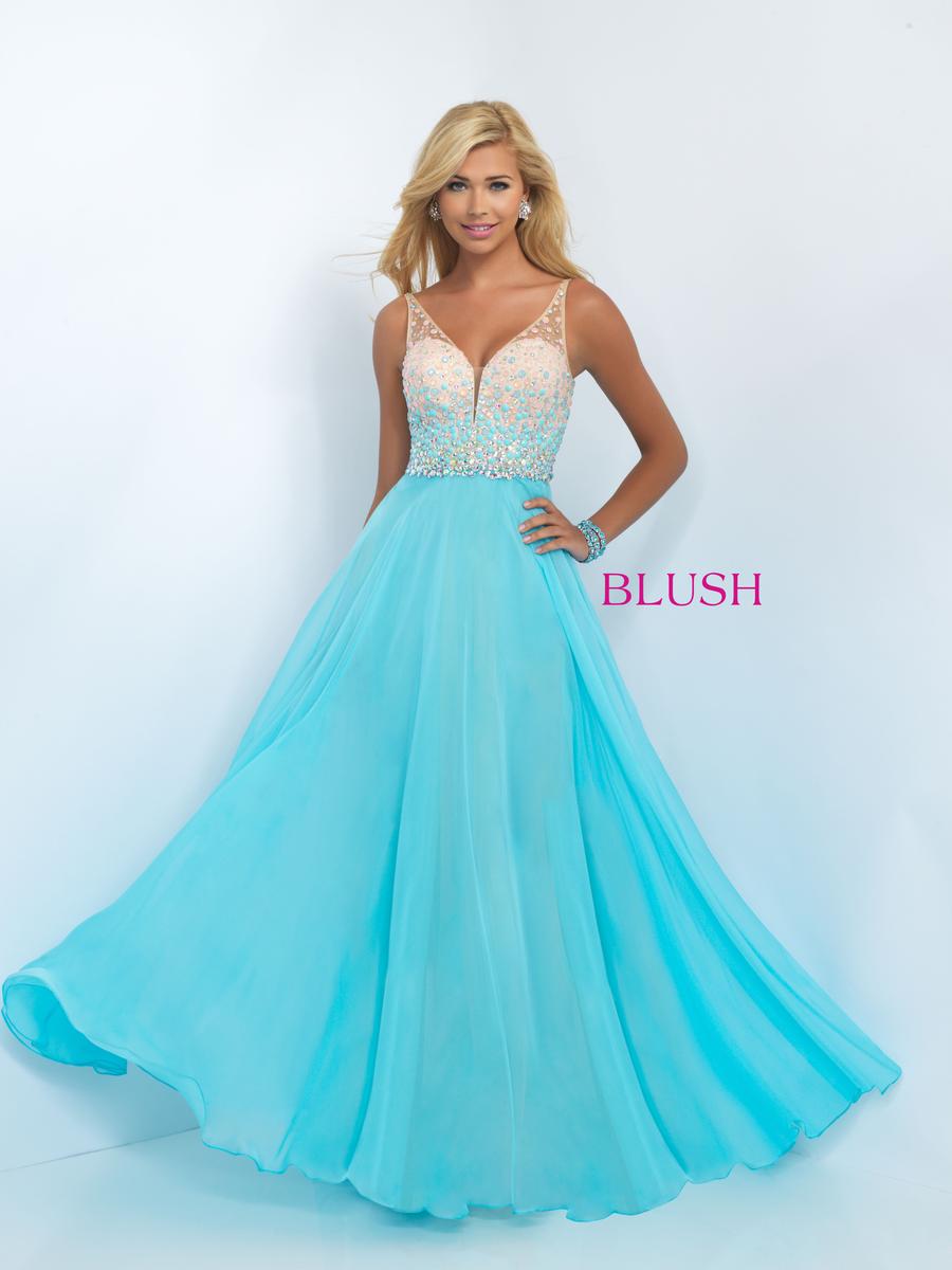 French Novelty: Blush 11087 Dazzling Chiffon Prom Gown