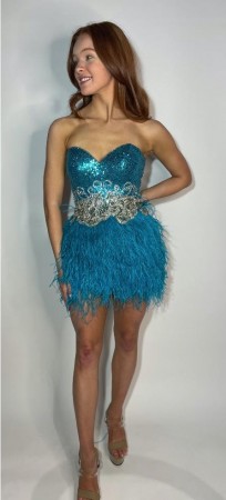 Jasz Couture 1109 Feather Beaded Cocktail Dress