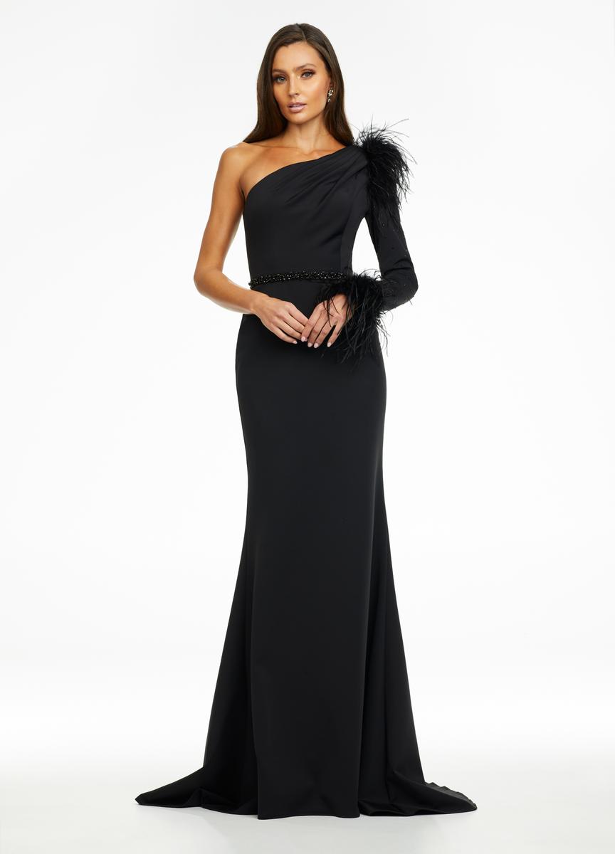 French Novelty Ashley Lauren 11131 Feather One Long Sleeve Scuba Gown