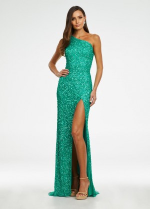 Size 4 Jade Ashley Lauren 11144 One Shoulder Laceup Back Sequin Gown