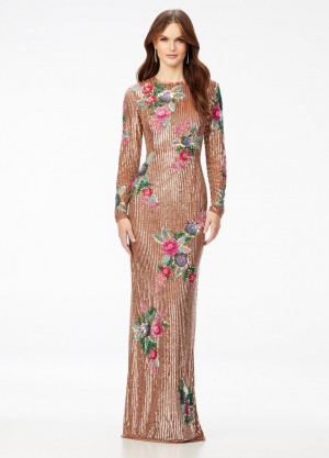 Ashley Lauren 11203 Beaded Floral Long Sleeve Gown
