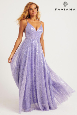 Faviana 11203 Shimmery Sequin A-Line Prom Dress
