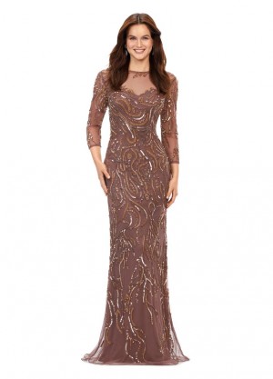 Ashley Lauren 11208 Sheer Beaded Sleeve Gown