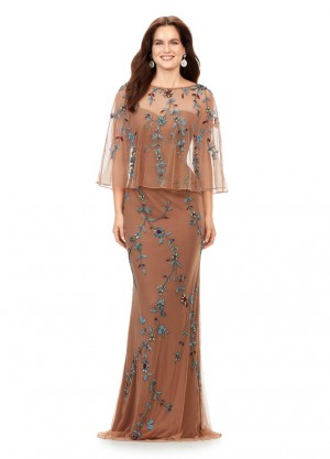 Ashley Lauren 11211 Beaded Gown with Sheer Overlay