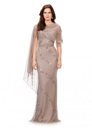 Ashley Lauren 11213 Beaded Gown with Sheer Scarf