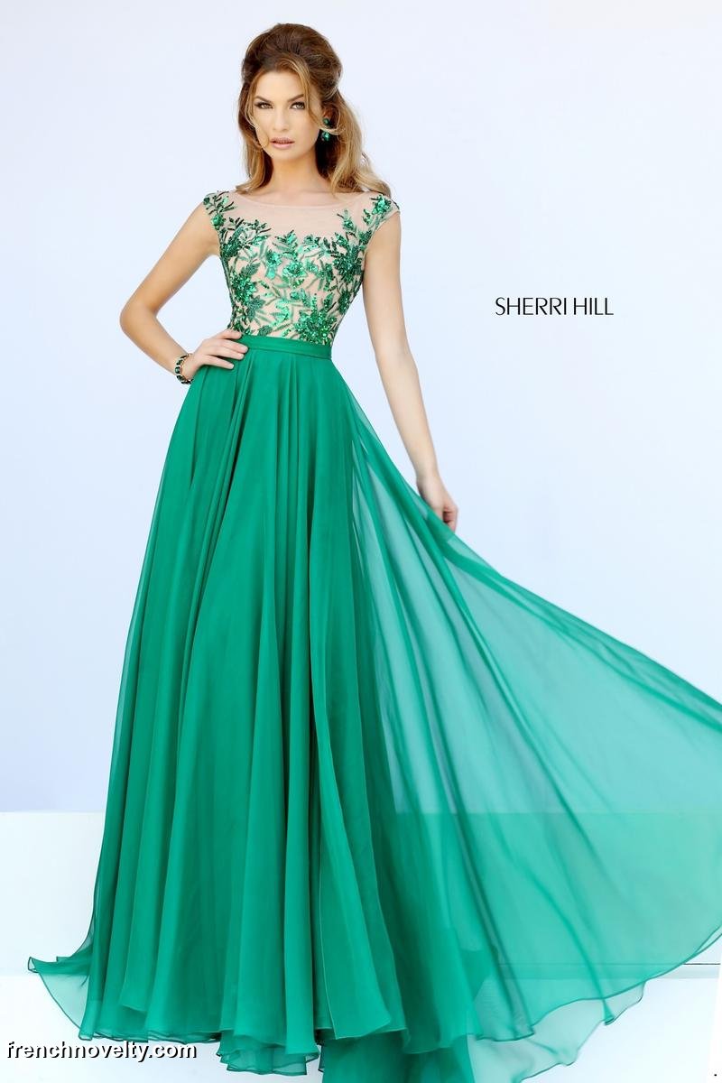 Sherri Hill 11214 Sheer Beaded Long Prom Dress: French Novelty