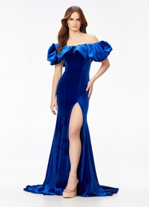Ashley Lauren 11217 Ruffle Off Shoulder Velvet Gown