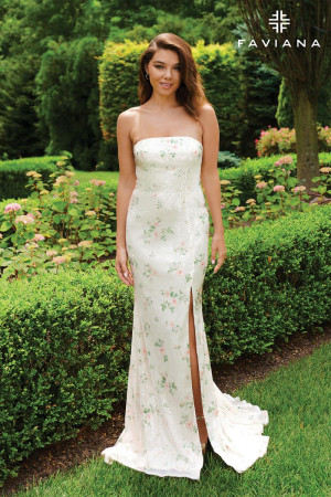 Faviana 11222 Vintage Floral Sequin Prom Dress