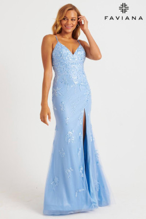 Faviana 11229 Floral Lace Sparkle Tulle Prom Dress