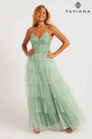Faviana 11231 Tiered Pleated Tulle Prom Dress