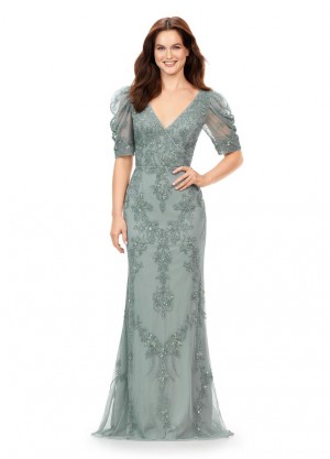 Ashley Lauren 11234 Sheer Sleeve Sequin Gown