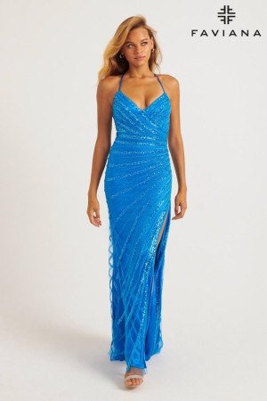 Faviana 11242 Bright Linear Beaded Prom Dress