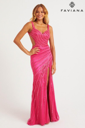Faviana 11243 Linear Beaded Cut Out Prom Dress