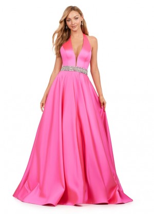 Ashley Lauren 11249 Halter A-Line Gown with Crystal Belt