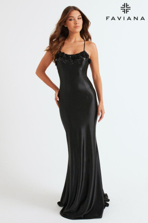 Faviana 11249 Scoop Neck Rosette Prom Dress