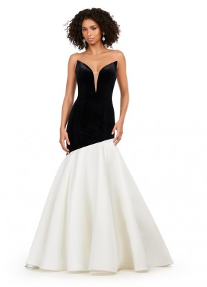 Ashley Lauren 11264 V Neck Asymmetrical Mermaid Gown