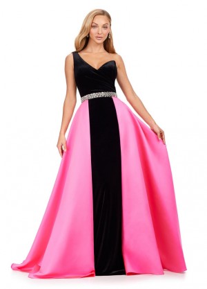 Ashley Lauren 11265 One Shoulder Velvet Gown with Overskirt