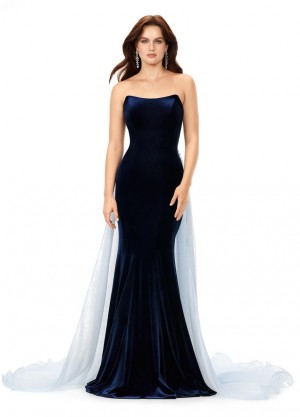 Ashley Lauren 11311 Velvet Gown with Organza Overskirt