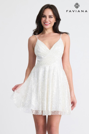 Faviana 11319 Short Sparkling Party Dress with Pockets