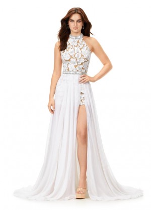 Ashley Lauren 11354 Beaded Romper with Overskirt