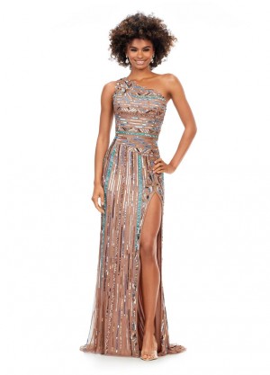 Size 10 Multi Ashley Lauren 11372 Aztec Inspired Beaded Gown