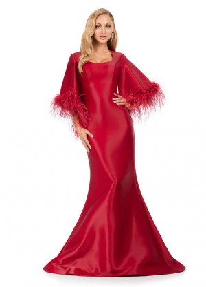 Ashley Lauren 11381 Phantom Satin Feather Gown