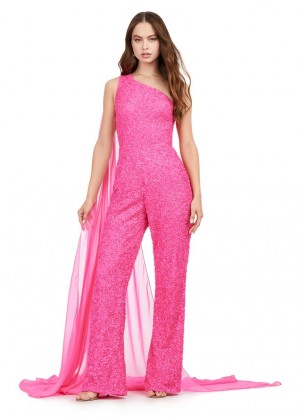 Ashley Lauren 11384 One Shoulder Sequin Jumpsuit
