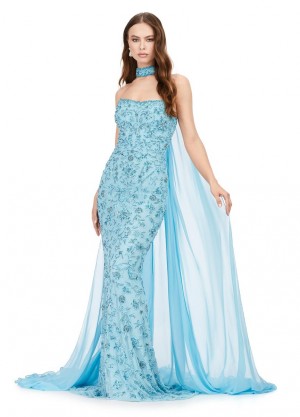 Ashley Lauren 11404 Floral Sequin Gown with Choker and Cape