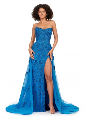 Ashley Lauren 11405 Glamorous Beaded Gown with Overskirt