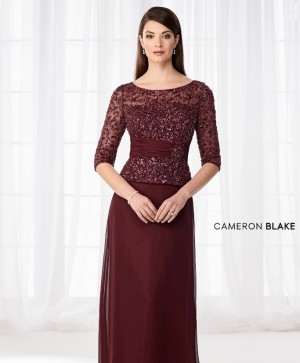Cameron Blake 114657SL Beaded Chiffon Gown with Sleeves