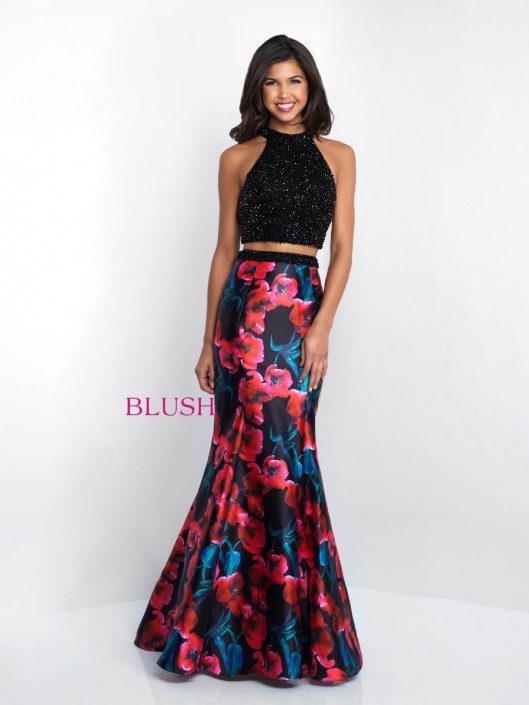 two piece prom dress floral skirt