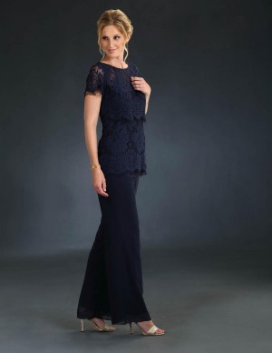 Size 14 Navy Ursula of Switzerland 11512 Lace Pant Suit