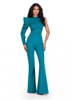 Ashley Lauren 11531 One Long Sleeve Scuba Jumpsuit