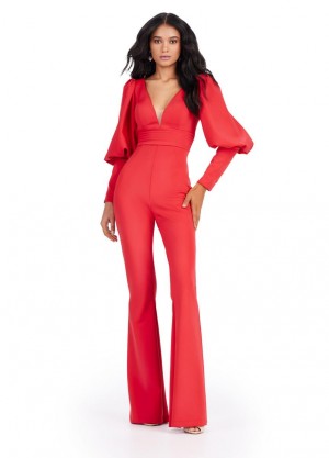 Ashley Lauren 11533 Bishop Sleeve Scuba Jumpsuit