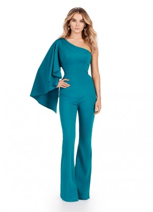 Ashley Lauren 11534 One Ruffle Sleeve Scuba Jumpsuit