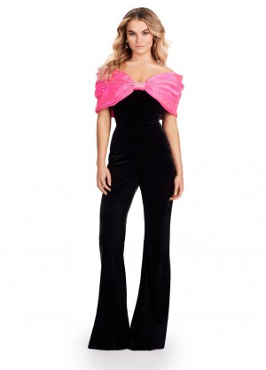 Ashley Lauren 11535 Bow Neck Velvet Jumpsuit