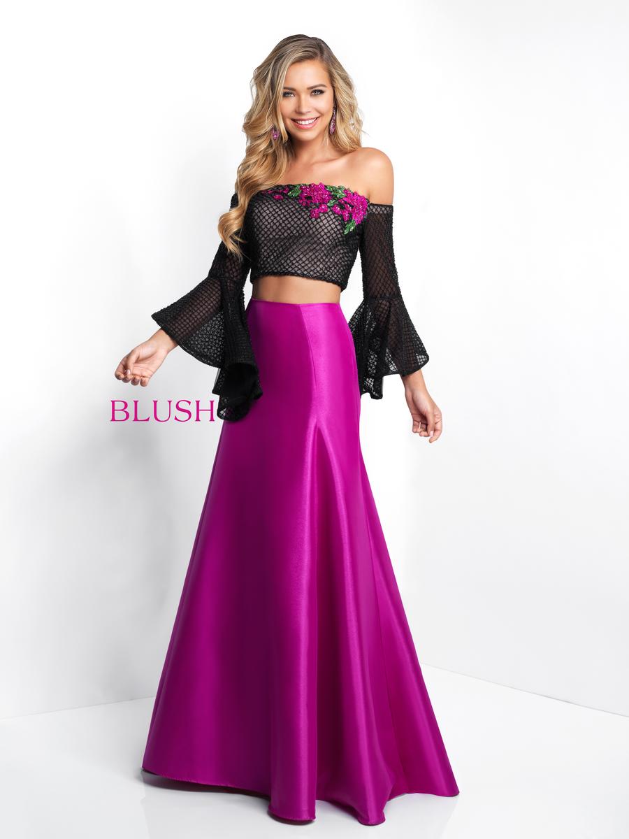 French Novelty Blush 11567 Long Bell Sleeve 2 Piece Prom Dress