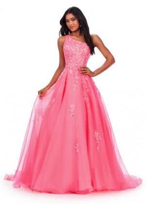 Size 0 Hot Pink Ashley Lauren 11573 One Shoulder Gown with Cape