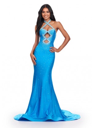 Size 0 Ocean Ashley Lauren 11578 Edgy Halter Gown with Cut Outs