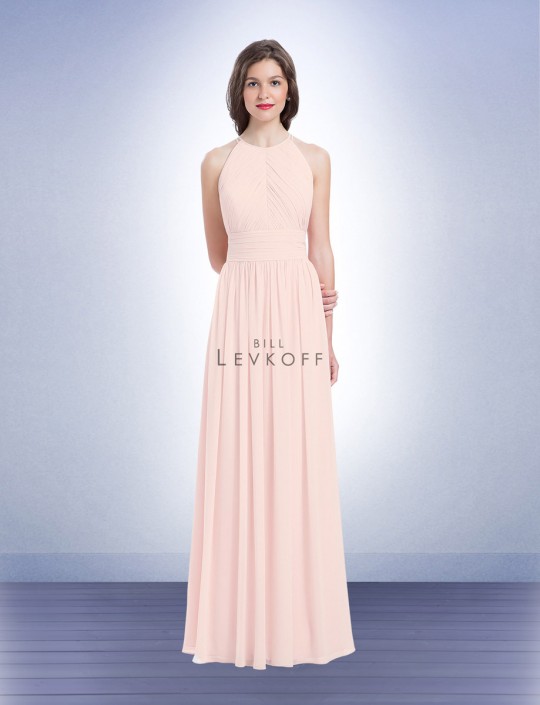 high neck chiffon bridesmaid dress