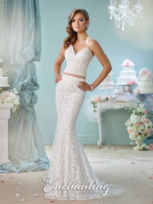 Mon Cheri Enchanting 116135 Lace 2pc Informal Wedding Gown French Mon Cheri Enchanting 116135 Lace 2pc Informal Wedding Gown
