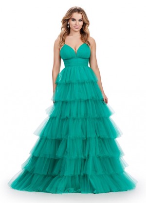 Ashley Lauren 11622 Ruched Top Tiered Ruffle Gown