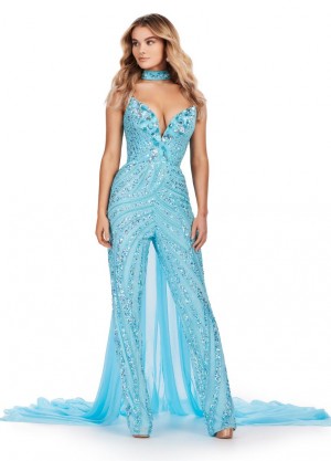 Ashley Lauren 11647 Beaded Jumpsuit with Choker Cape