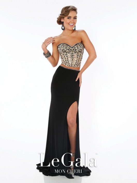 black and gold two piece prom dress